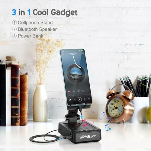 A 3-in-1 gadget with a cellphone stand, Bluetooth speaker, and power bank.
