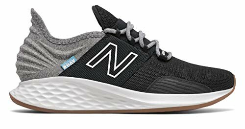 Black and gray athletic sneaker with white sole, side view.