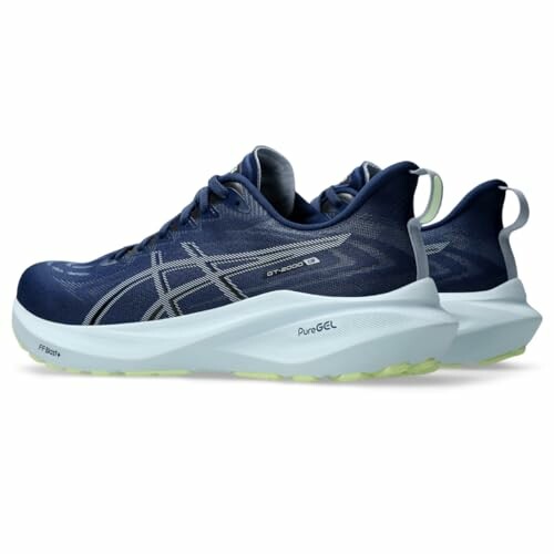 Blue and white running shoes side view