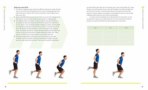 Illustration of single-leg squat exercise with step-by-step instructions.