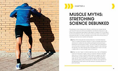 Person stretching against a brick wall with text discussing muscle myths and stretching science.