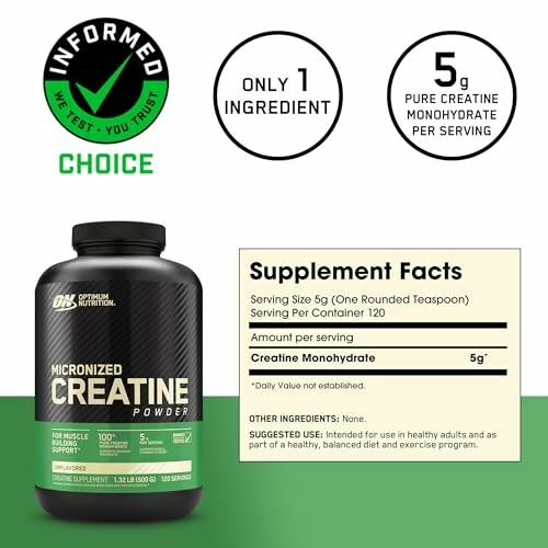 Optimum Nutrition Creatine Powder with supplement facts.