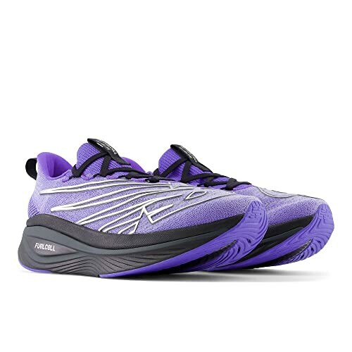 Purple running shoes with black soles and laces
