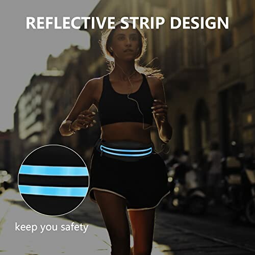 Woman jogging with reflective strip design for safety.