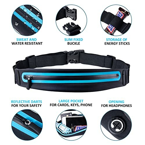 Running belt with pockets for essentials and headphone access