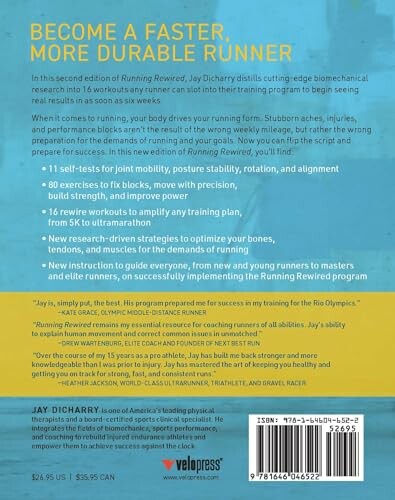 Back cover of 'Running Rewired' book by Jay Dicharry.