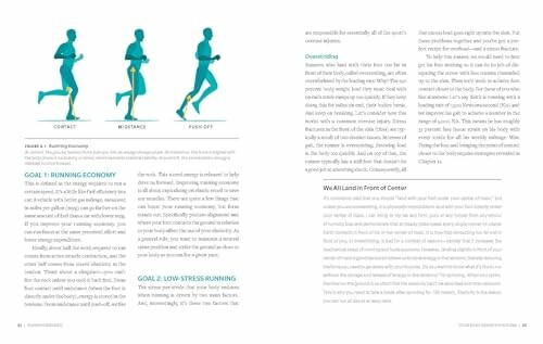 Illustration of running techniques with text on goals for running economy and low stress running.