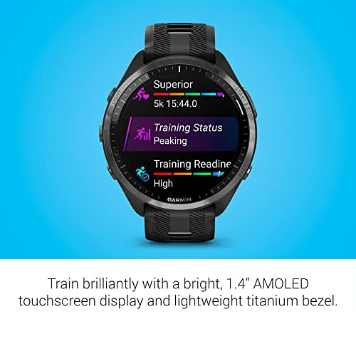 Smartwatch with training status and AMOLED display.