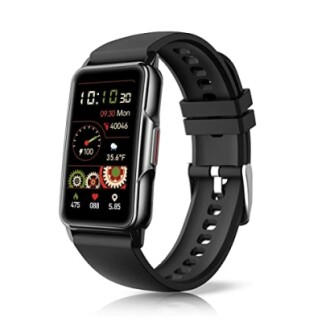 Smartwatch with fitness tracker and black strap
