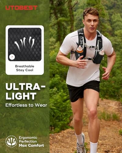 Man running with ultralight vest on a trail