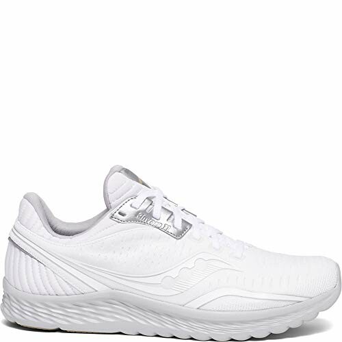 White running shoe with silver accents